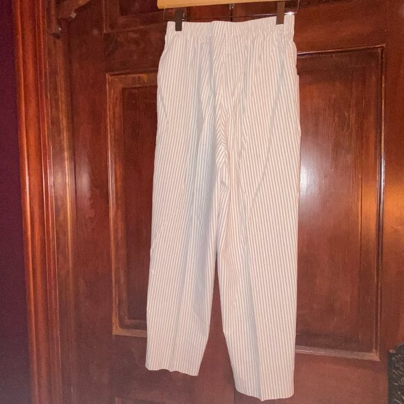 BRIGGS Petite New York Light grey & white striped pants w/ elastic waist Size 10 - Picture 2 of 8